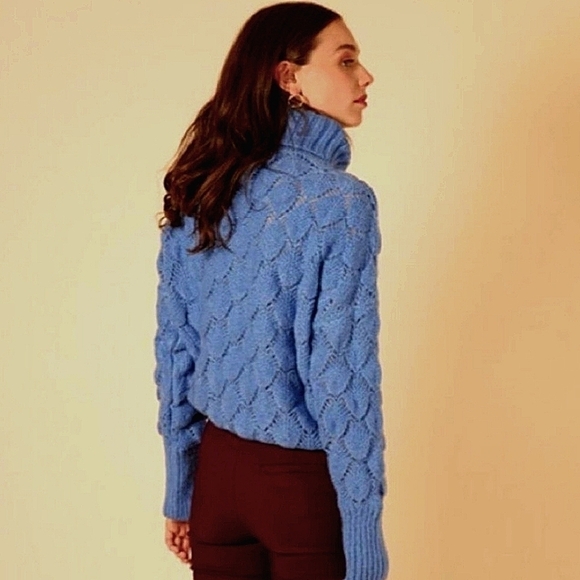 FRNCH Paris textured knit turtleneck sweater navy blue small/medium nwt - Picture 2 of 10